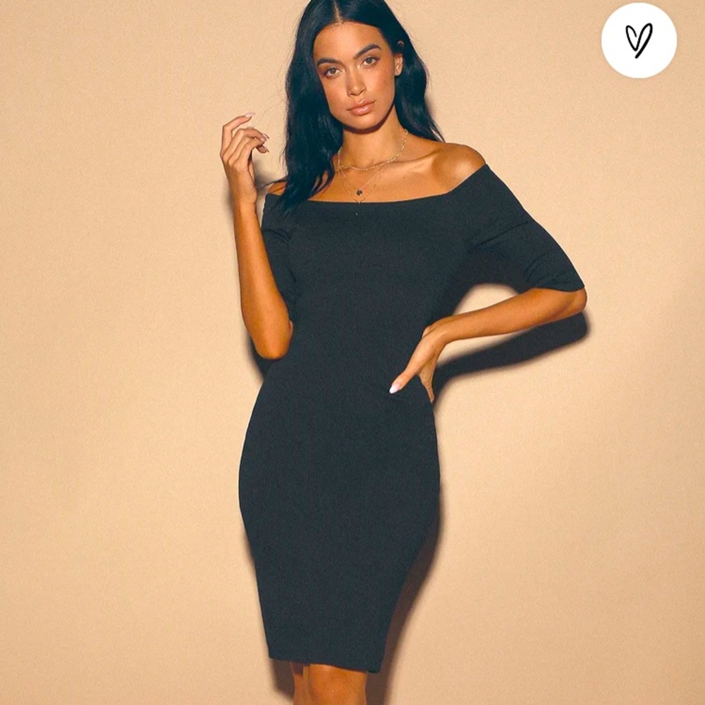 Lulu’s Girl Can’t Help It Black Off the Shoulder Midi Dress